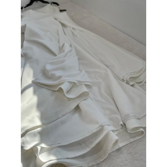 New La Femme Size 2 One-Shoulder Jersey Gown white 28176 *Stain* - Picture 7 of 12